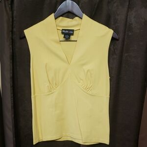 Style & Co. Women's V-Neck Yellow Blouse Sleevless Vest Top  Nylon Spandex